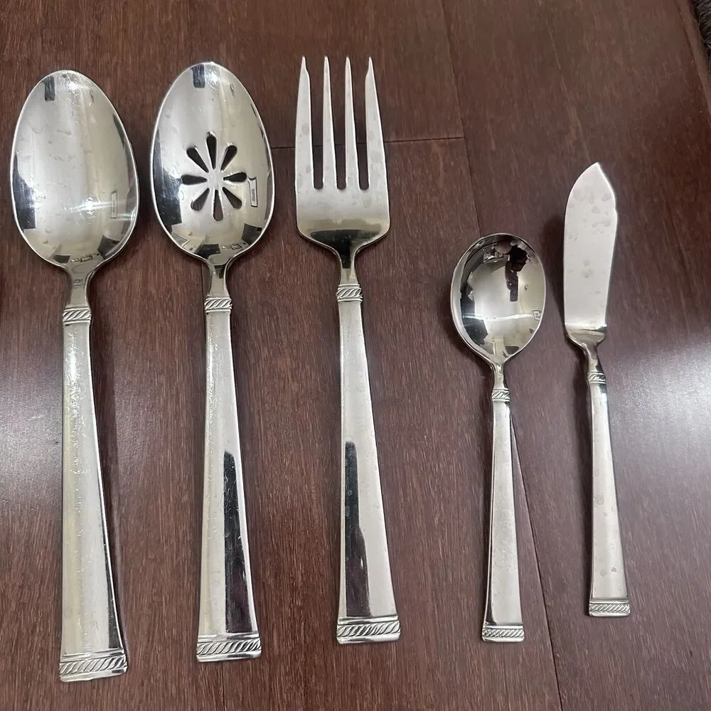 Lot of 51 Pcs. MIKASA Rope Flatware Spoons Forks Knives Stainless Rope Bands